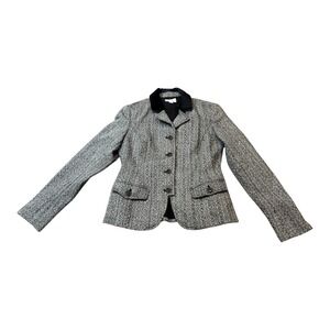 Isaac Mizrahi Tweed Blazer Jacket Velvet Trim Career Office‎ Women's Size 8